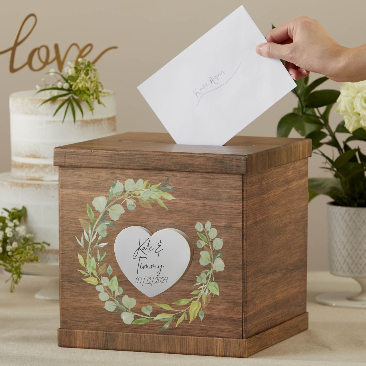 DIY Rustic Wedding Card Box with Lock and Card Sign Wooden Gift