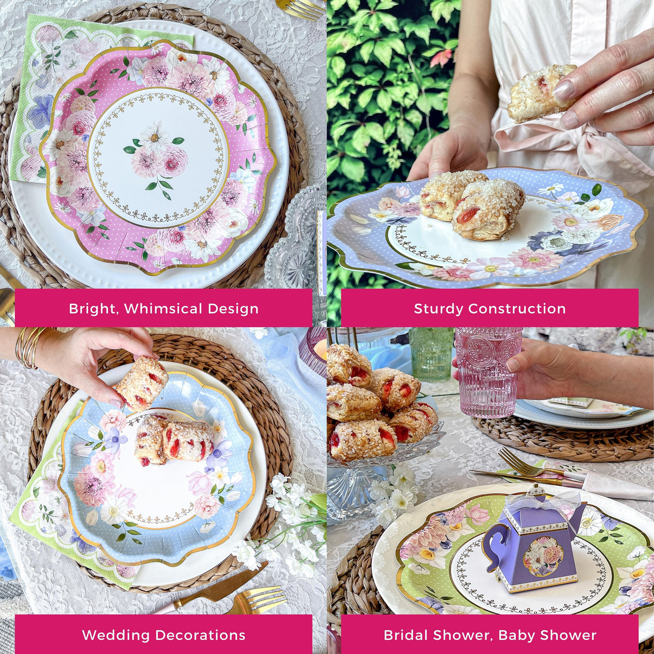 Tea Time Party 9" Premium Paper Plates - Assorted (Set of 16) Alternate Image 5, Kate Aspen | Paper Plate