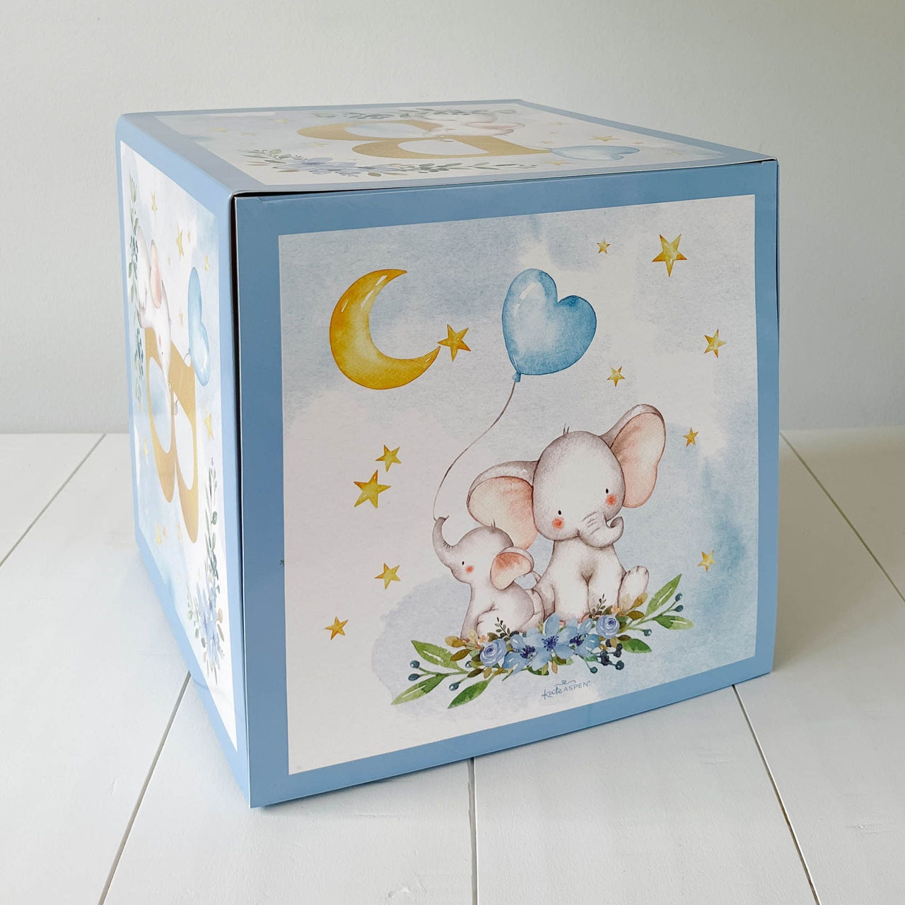 Elephant Baby Shower Block Box - Blue (Set of 4) Alternate Image 4, Kate Aspen | Decor Block Box