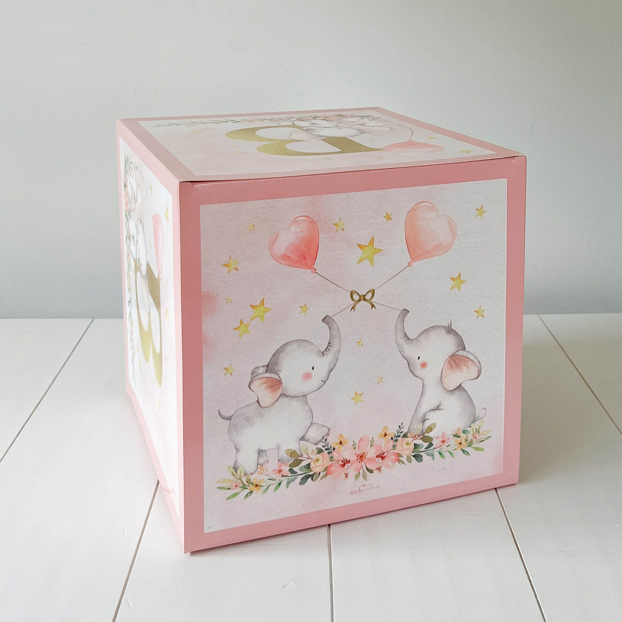 Elephant Baby Shower Block Pink Aspen of Box - 4) (Set Kate –
