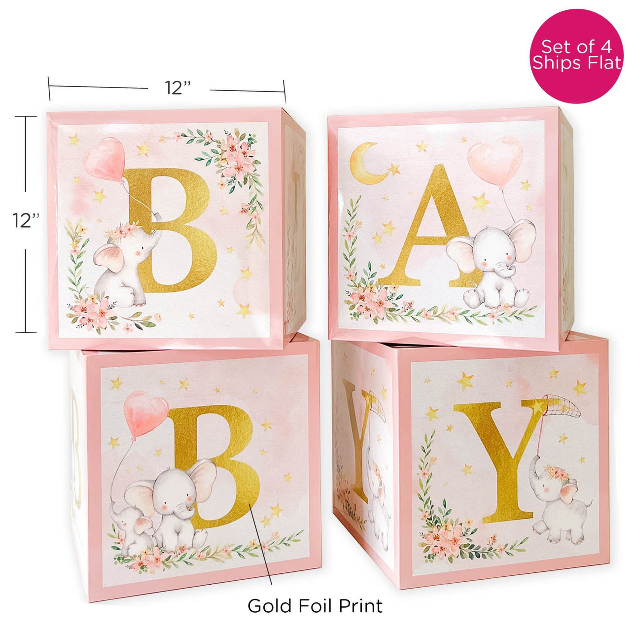 Elephant Baby Shower Block Box - Pink (Set of 4) – Kate Aspen