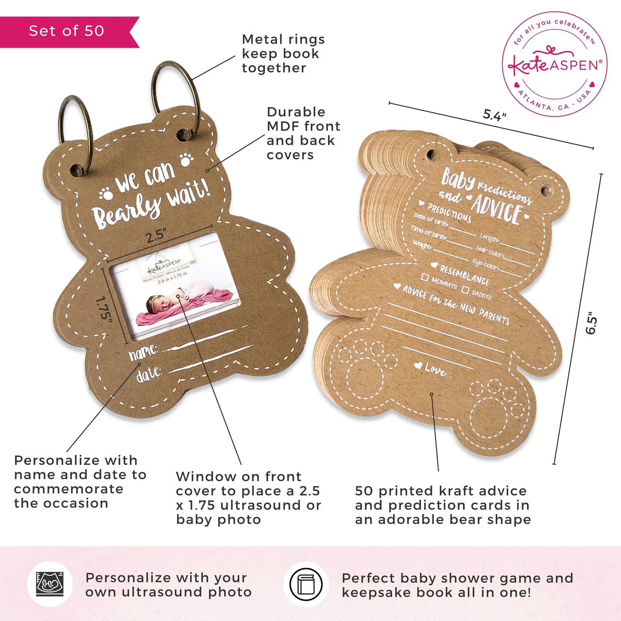 Baby Shower Prediction Advice Card Keepsake Book - Kraft Bear Shape (Set of 50) Alternate Image 6, Kate Aspen | Games and Advice Cards