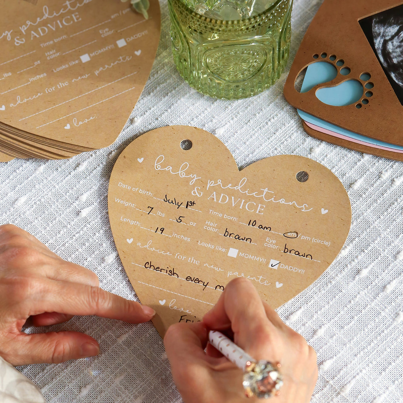 Baby Shower Prediction Advice Card Keepsake Book Kraft Heart Shape