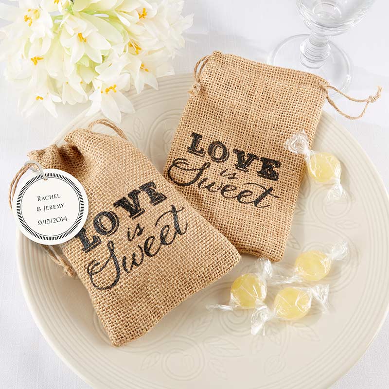 Love is Sweet Burlap Drawstring Favor Bag (Set of 12)