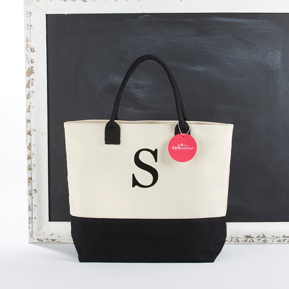 Classic Black And White Monogrammed Initial Tote Bag Main Image, Kate Aspen | Totes & Bags