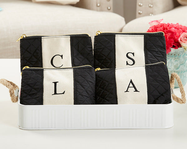 Kate Aspen 29096XA Classic Black & White Monogram Makeup Bag