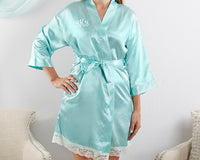 Thumbnail for Elegant Lace Kimono Robe - Aqua (Personalization Available) Alternate Image 3, Kate Aspen | Robes