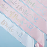 Thumbnail for Brides Babes Iridescent Satin Sash (Set of 7) Alternate Image 2, Kate Aspen | Party Kit
