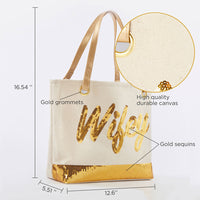 Thumbnail for Sequin Wifey Canvas Tote Alternate Image 2, Kate Aspen | Totes/Cosmetic Bags