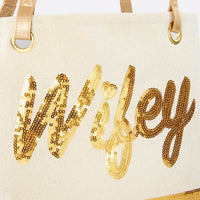 Thumbnail for Sequin Wifey Canvas Tote Alternate Image 3, Kate Aspen | Totes/Cosmetic Bags
