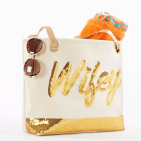 Thumbnail for Sequin Wifey Canvas Tote Alternate Image 5, Kate Aspen | Totes/Cosmetic Bags