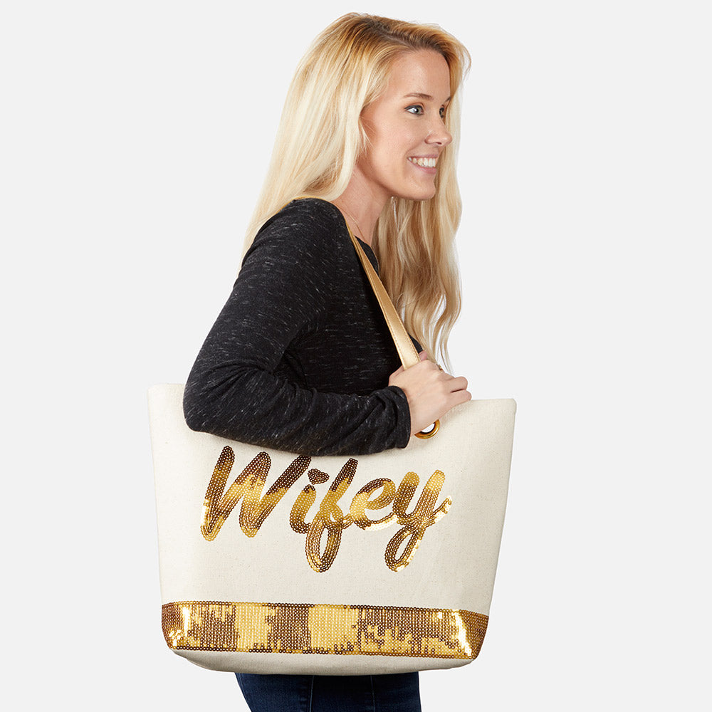 Sequin Wifey Canvas Tote Alternate Image 6, Kate Aspen | Totes/Cosmetic Bags