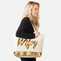 Thumbnail for Sequin Wifey Canvas Tote Alternate Image 6, Kate Aspen | Totes/Cosmetic Bags