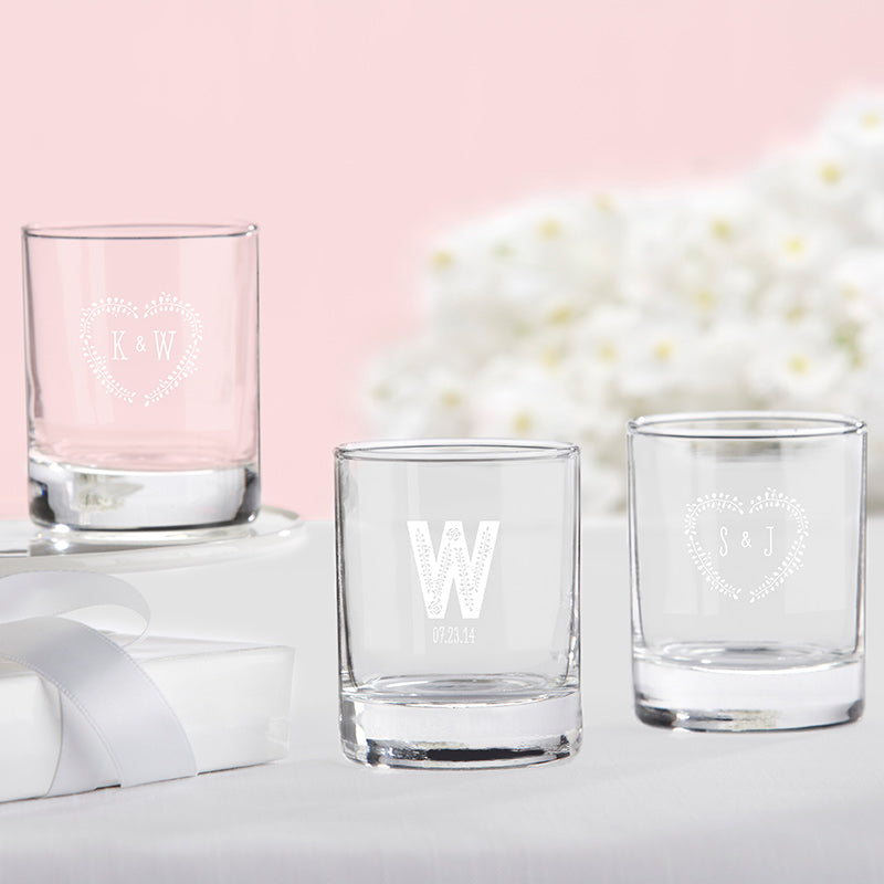 Personalized 2 oz. Shot Glass/Votive Holder - Rustic Wedding