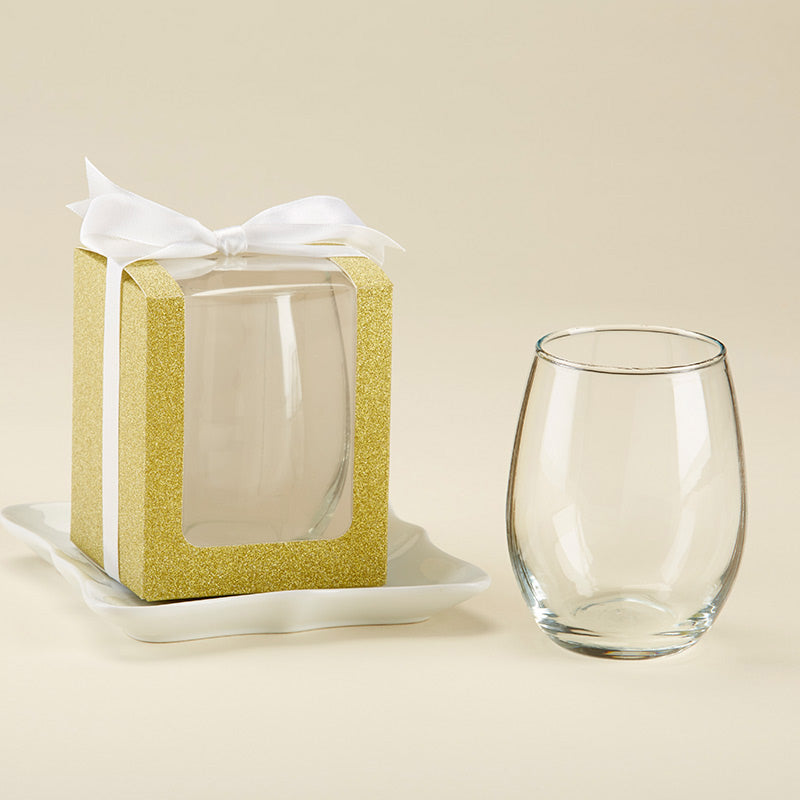 Personalized 9 oz. Stemless Wine Glass - Wedding Main Image1, Kate Aspen | Wine Glass