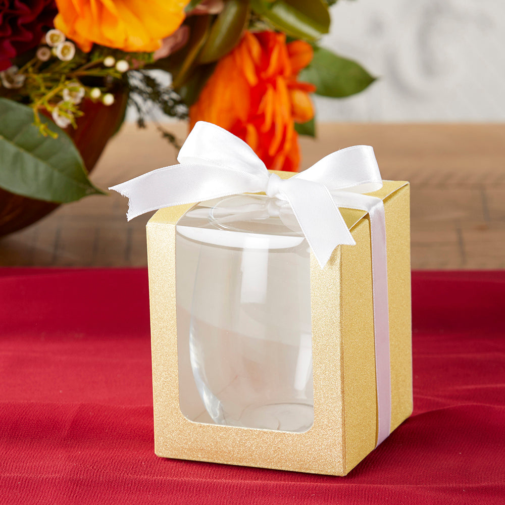 Gold 9 oz. Glassware Gift Box with Ribbon (Set of 12) Main Image, Kate Aspen | Glassware Gift Box