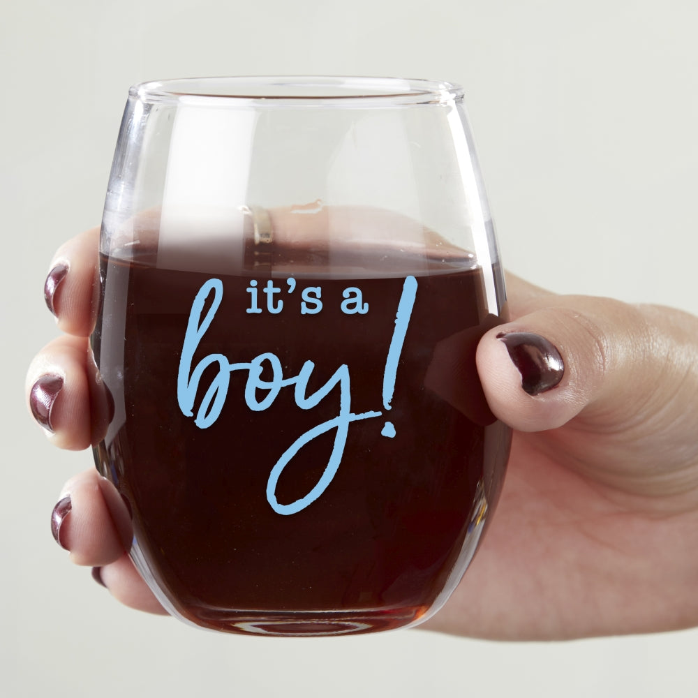 9 oz. Stemless Wine Glass - It's a Boy! (Set of 12) Alternate Image 3, Kate Aspen | Glassware