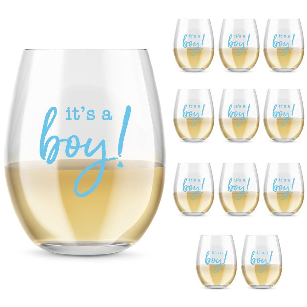 9 oz. Stemless Wine Glass - It's a Boy! (Set of 12) Alternate Image 5, Kate Aspen | Glassware