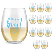 Thumbnail for 9 oz. Stemless Wine Glass - It's a Boy! (Set of 12) Alternate Image 5, Kate Aspen | Glassware