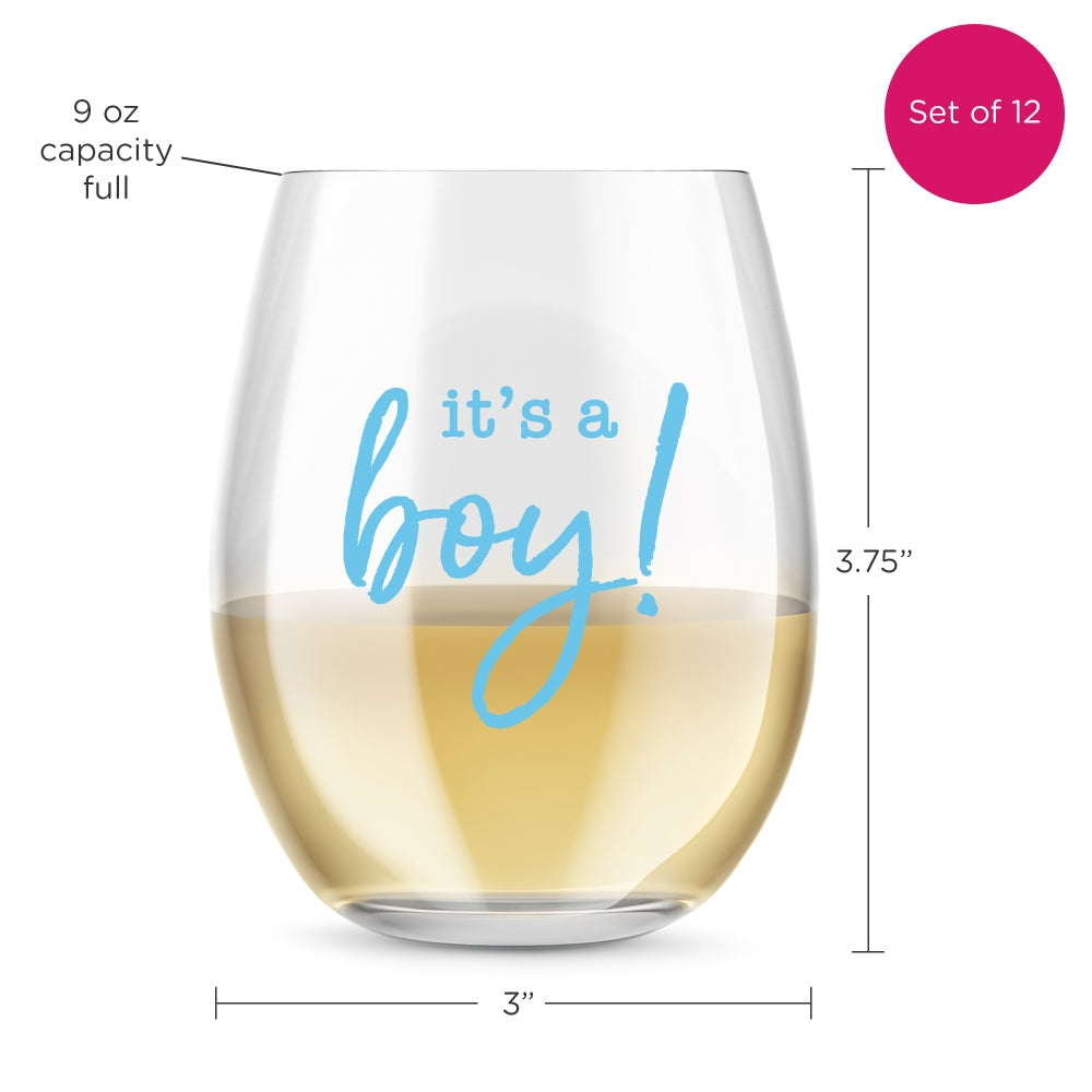 9 oz. Stemless Wine Glass - It's a Boy! (Set of 12) Alternate Image 6, Kate Aspen | Glassware