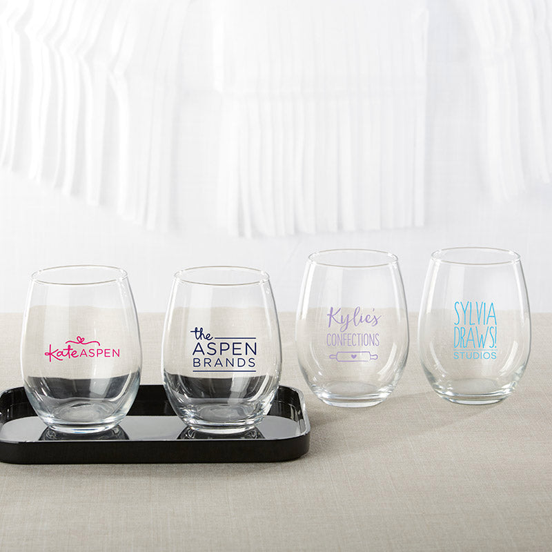 Personalized 9 oz. Stemless Wine Glass - Custom Design Main Image, Kate Aspen | Wine Glass