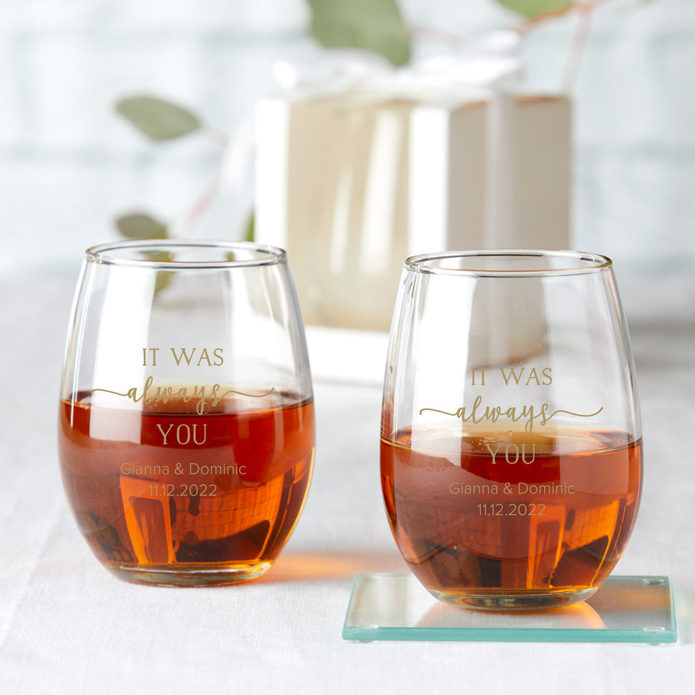 Personalized 9 oz. Stemless Wine Glass - Wedding Alternate Image 3, Kate Aspen | Wine Glass