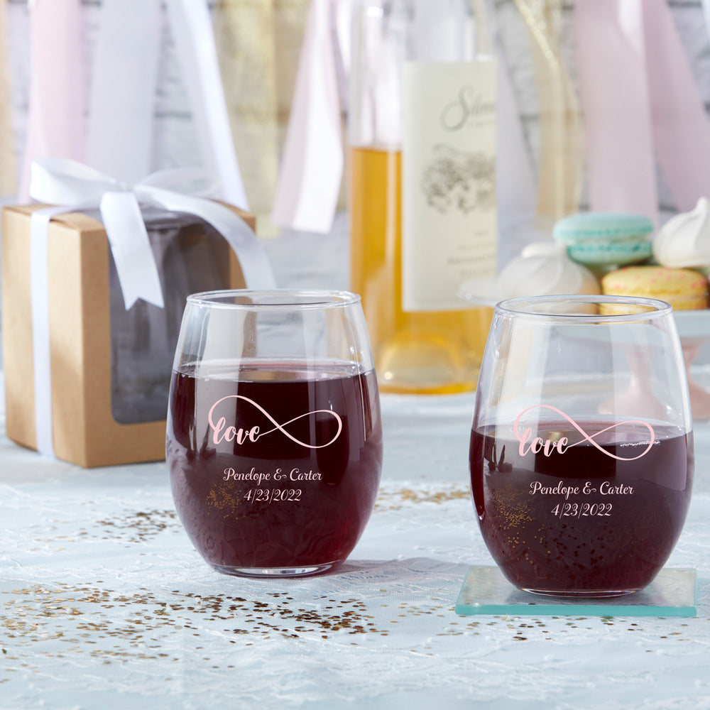 Personalized 9 oz. Stemless Wine Glass - Wedding Alternate Image 9, Kate Aspen | Wine Glass