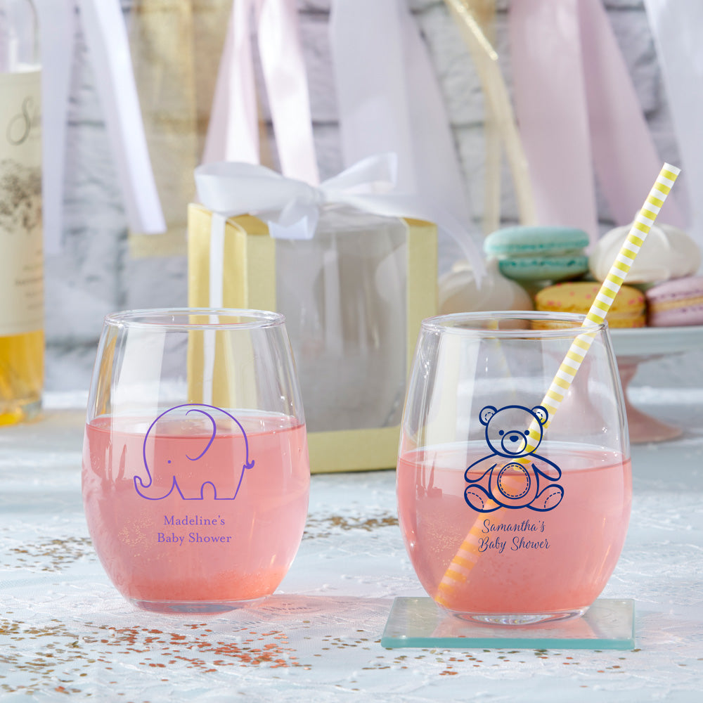 Colored Wine Glass Set, 12oz Glasses Set of 6 Baby Shower Gender Reveal Boy  or Girl Decor Baby Announcement Unique Italian Style Tall Stemmed for