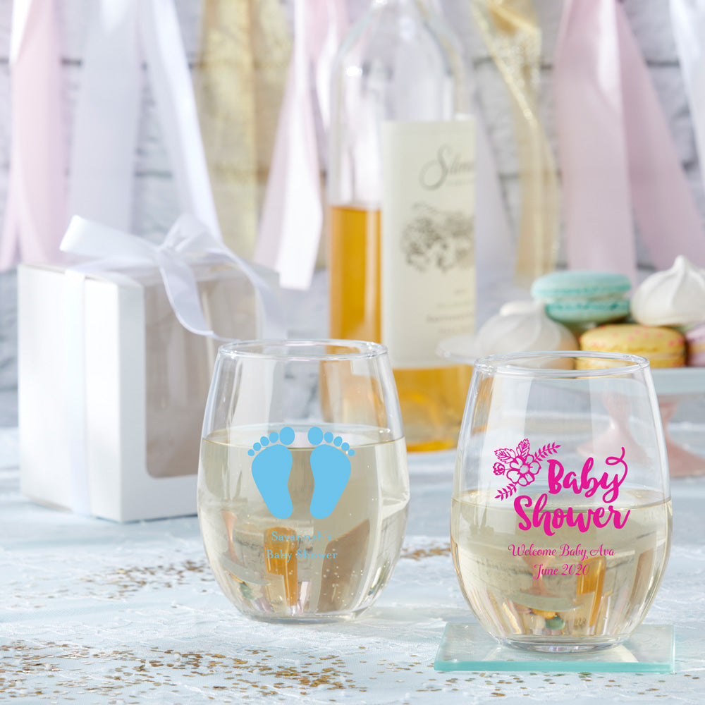 8 Piece Set, Set of 4 of each Monogrammed Pint & Stemless Wine