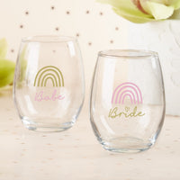 Thumbnail for 15 oz. Stemless Wine Glass - Boho Rainbow Bride & Babe (Set of 4)