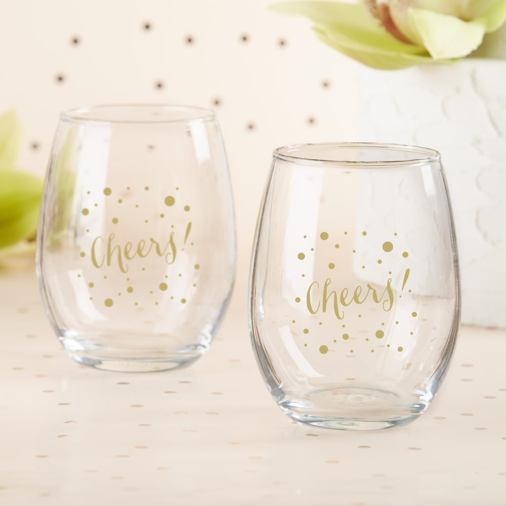 15 oz. Stemless Wine Glass - Cheers (Set of 4)