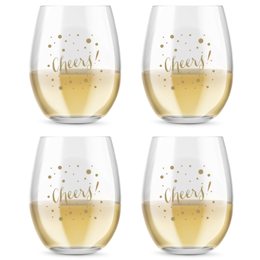 15 oz. Stemless Wine Glass - Cheers (Set of 4)