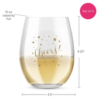 Thumbnail for 15 oz. Stemless Wine Glass - Cheers (Set of 4)