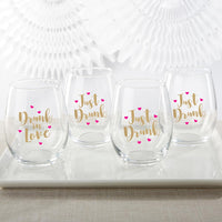 Thumbnail for Drunk In Love & Just Drunk 15 oz. Stemless Wine Glass (Set of 4)