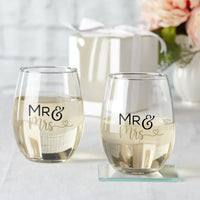 Thumbnail for 15 oz. Stemless Wine Glass - Mr. & Mrs. Heart (Set of 2)