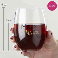 Thumbnail for 15 oz. Stemless Wine Glass - Mr. & Mrs. Heart (Set of 2)