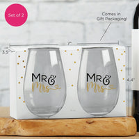 Thumbnail for 15 oz. Stemless Wine Glass - Mr. & Mrs. Heart (Set of 2)