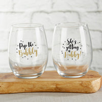 Thumbnail for Pop The Bubbly 15 oz. Stemless Wine Glass (Set of 2)