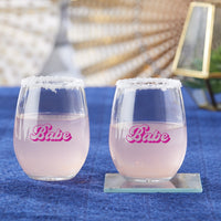 Thumbnail for 15 oz. Stemless Wine Glass - Retro Babe (Set of 4) Main Image, Kate Aspen | Glassware