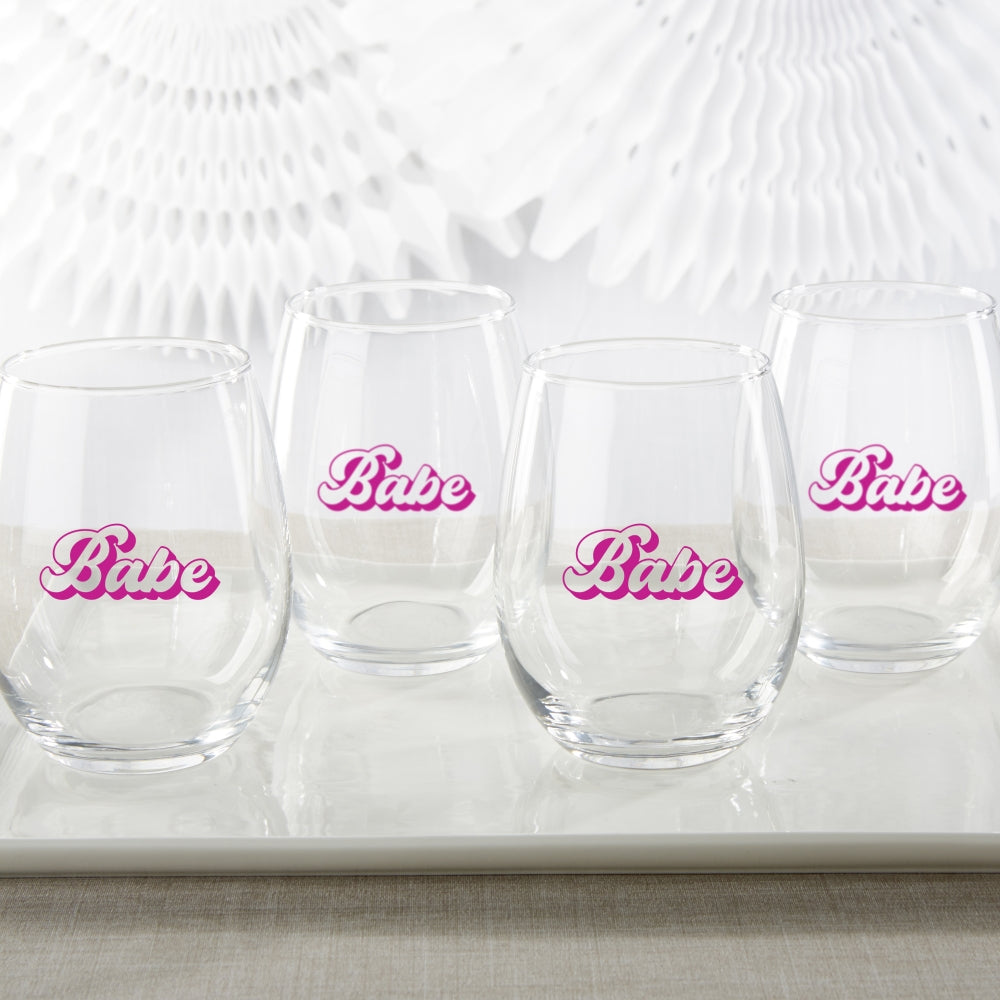 15 oz. Stemless Wine Glass - Retro Babe (Set of 4) Alternate Image 2, Kate Aspen | Glassware
