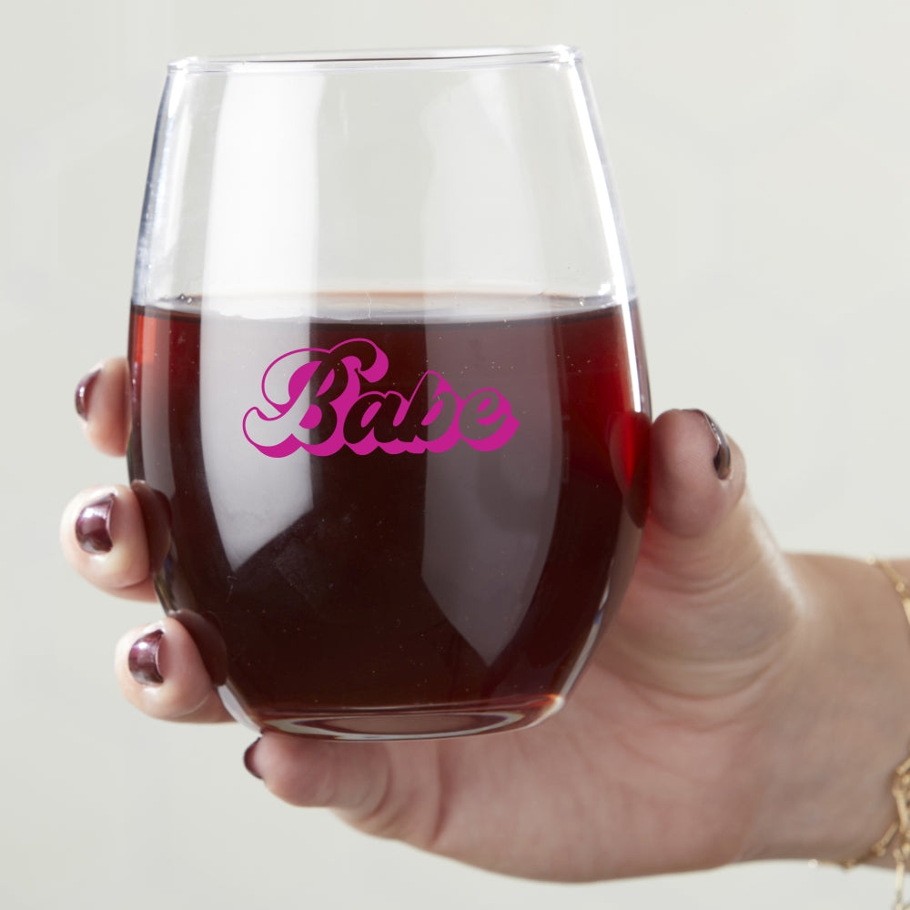 15 oz. Stemless Wine Glass - Retro Babe (Set of 4) Alternate Image 3, Kate Aspen | Glassware