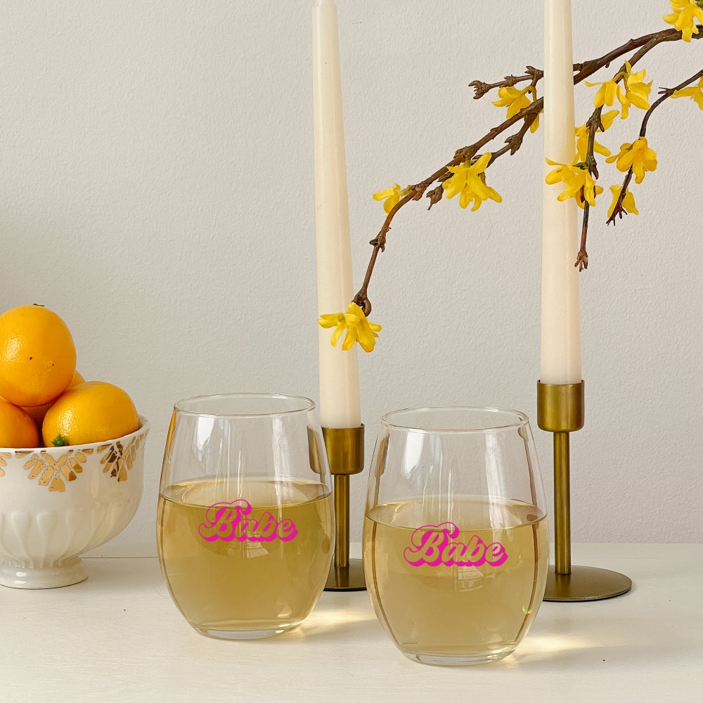 15 oz. Stemless Wine Glass - Retro Babe (Set of 4) Alternate Image 4, Kate Aspen | Glassware
