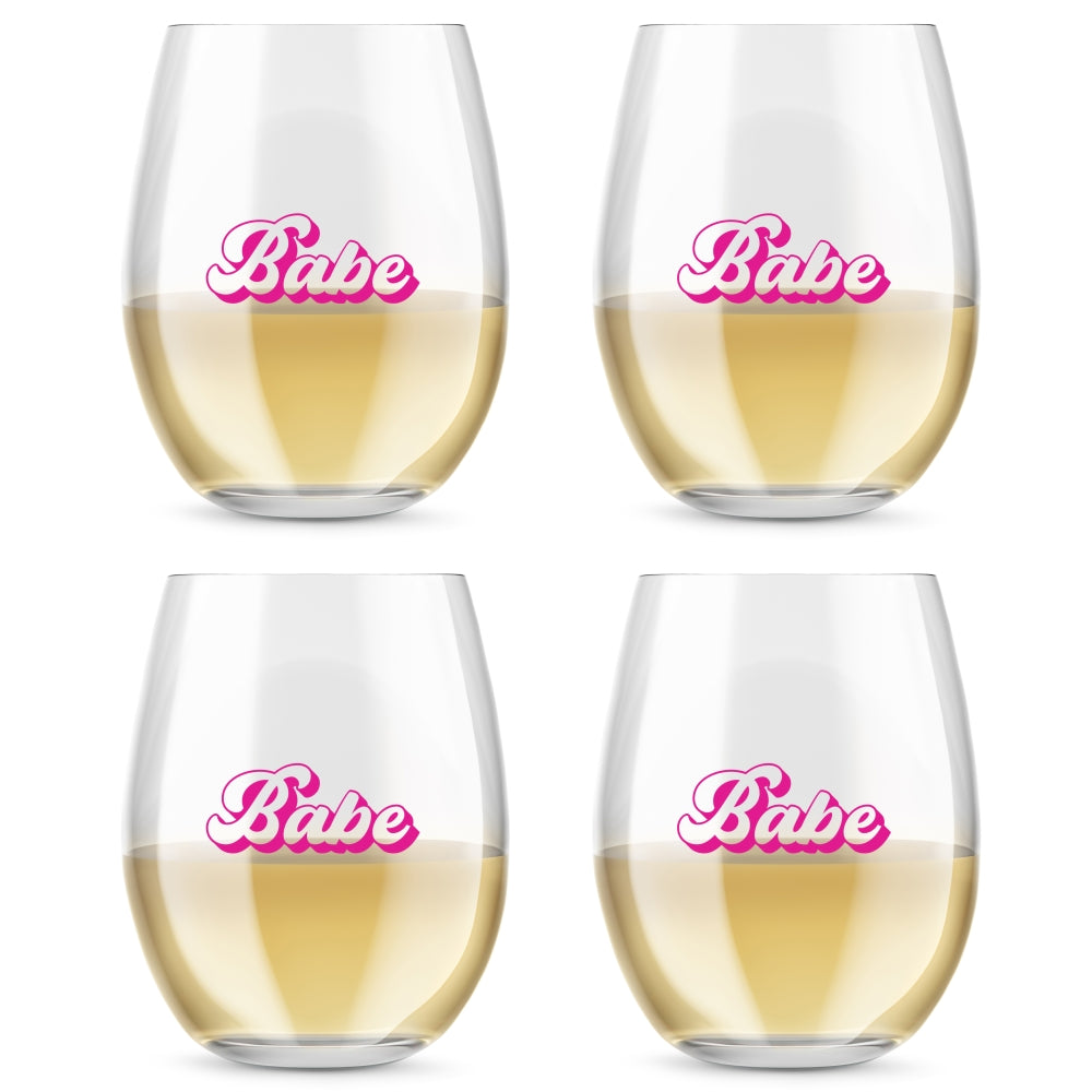 15 oz. Stemless Wine Glass - Retro Babe (Set of 4) Alternate Image 5, Kate Aspen | Glassware
