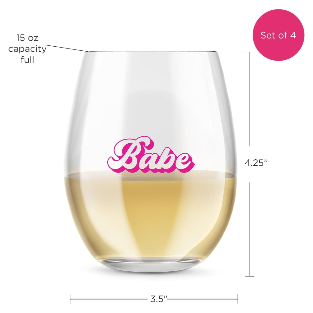 15 oz. Stemless Wine Glass - Retro Babe (Set of 4) Alternate Image 6, Kate Aspen | Glassware