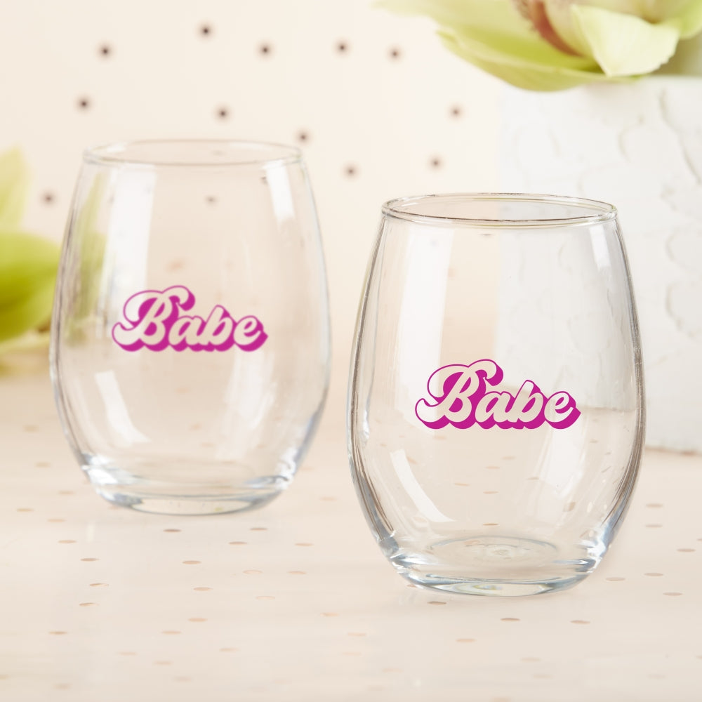 15 oz. Stemless Wine Glass - Retro Babe (Set of 4) Alternate Image 7, Kate Aspen | Glassware