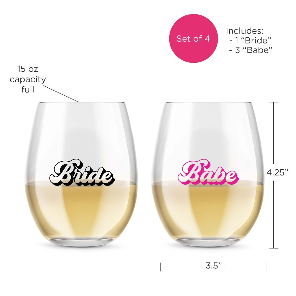 15 oz. Stemless Wine Glass - Retro Bride & Babe (Set of 4) Alternate Image 6, Kate Aspen | Glassware
