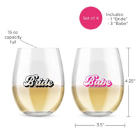 Thumbnail for 15 oz. Stemless Wine Glass - Retro Bride & Babe (Set of 4) Alternate Image 6, Kate Aspen | Glassware