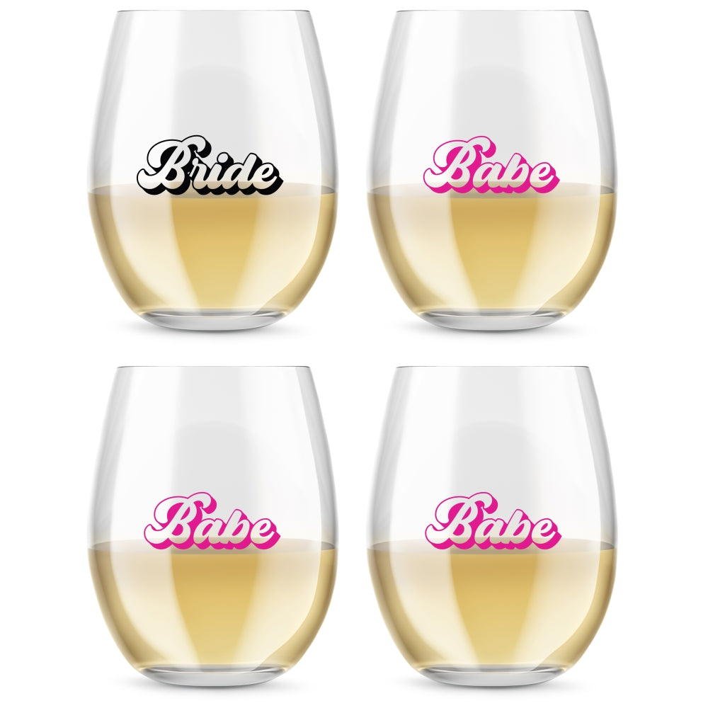 15 oz. Stemless Wine Glass - Boho Rainbow Bride & Babe (Set of 4)