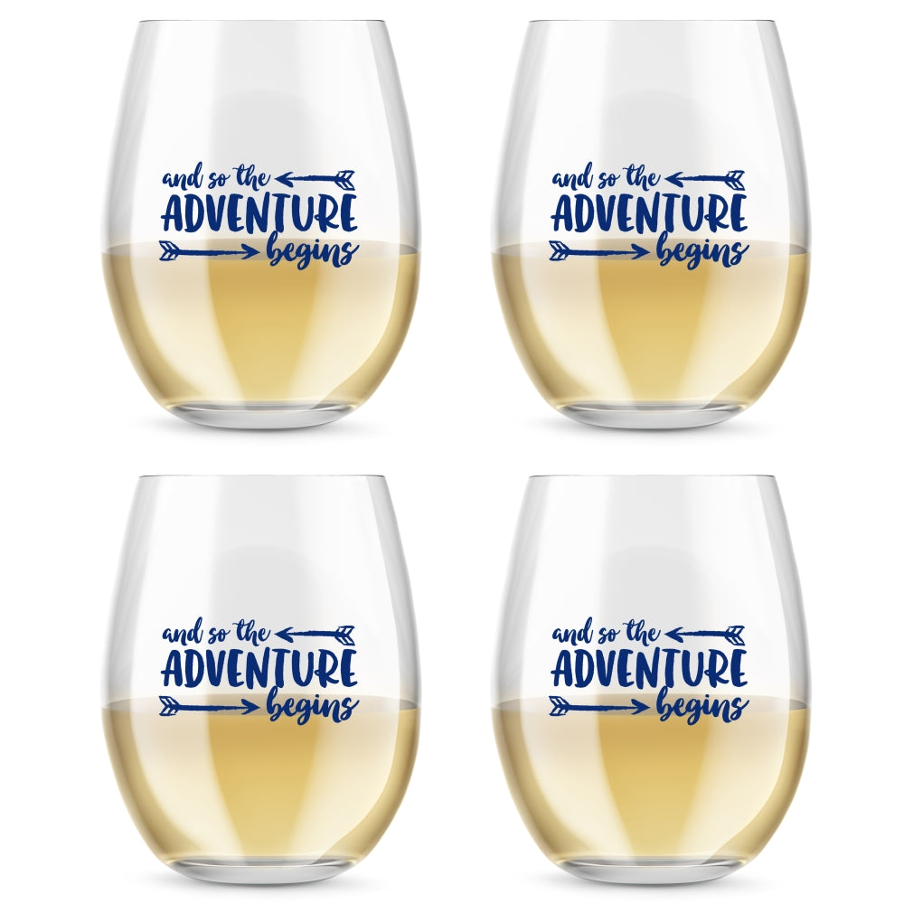 15 oz. Stemless Wine Glass - Adventure Begins (Set of 4) Alternate Image 4, Kate Aspen | Glassware