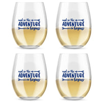 Thumbnail for 15 oz. Stemless Wine Glass - Adventure Begins (Set of 4) Alternate Image 4, Kate Aspen | Glassware